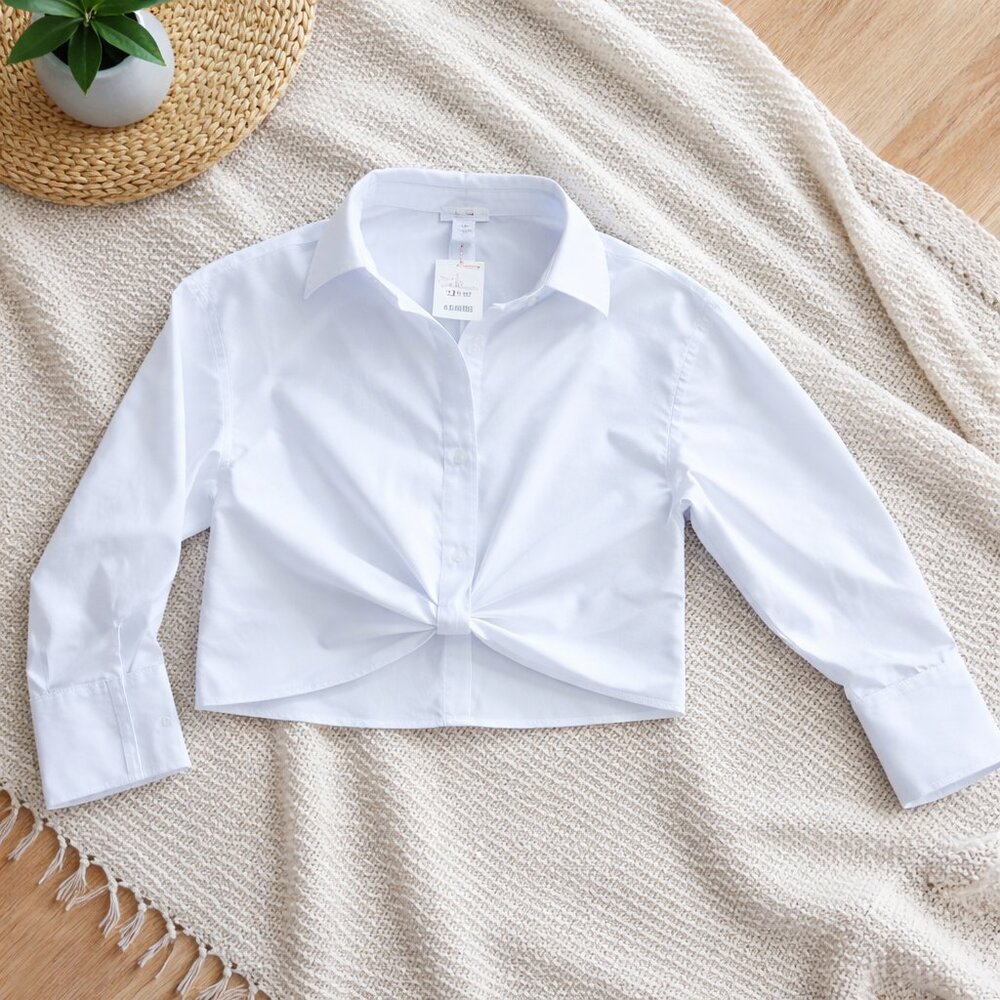 House of Harlow 1960 White Cropped Button Shirt NWT Size XS Lightweight Cotton B